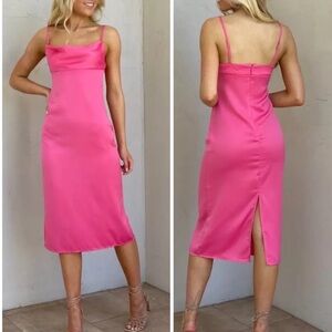 WEWOREWHAT Cowl MIDI Satin Charmeuse Zat Hot Pink Sexy Party‎ Dress, Has Flaws